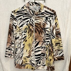 Zenergy by Chicos Animal print, light weight 3/4 sleeve zip up.  Chicos size 1.